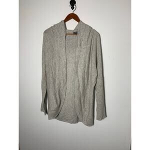 Womens Neiman Marcus 2Ply Cashmere open front hooded cardigan gray size S EUC!